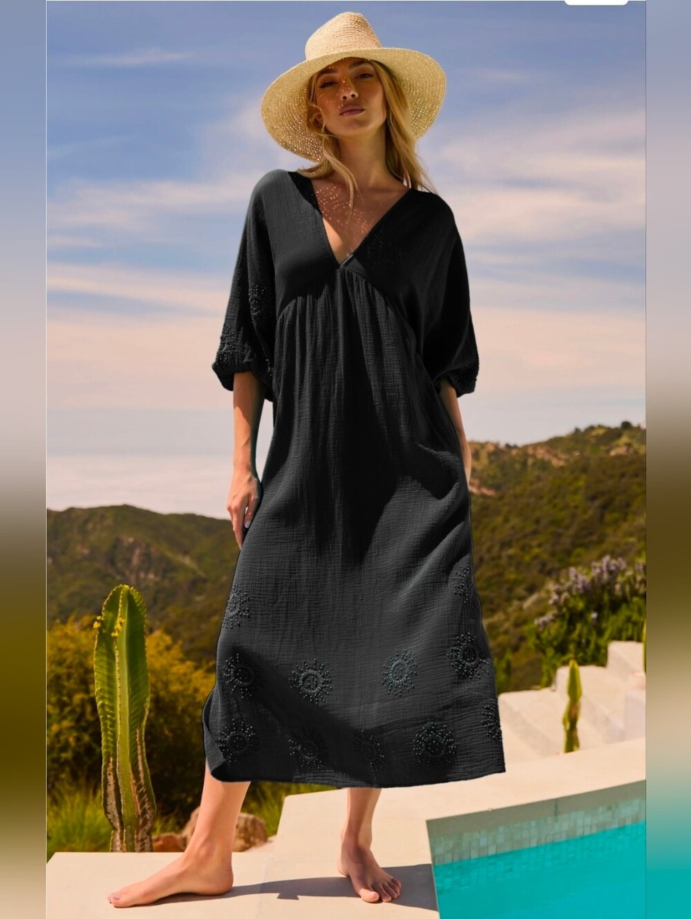 Trina Turk Black Serene Cotton Cover Up Maxi Dress Size Large NWT $178